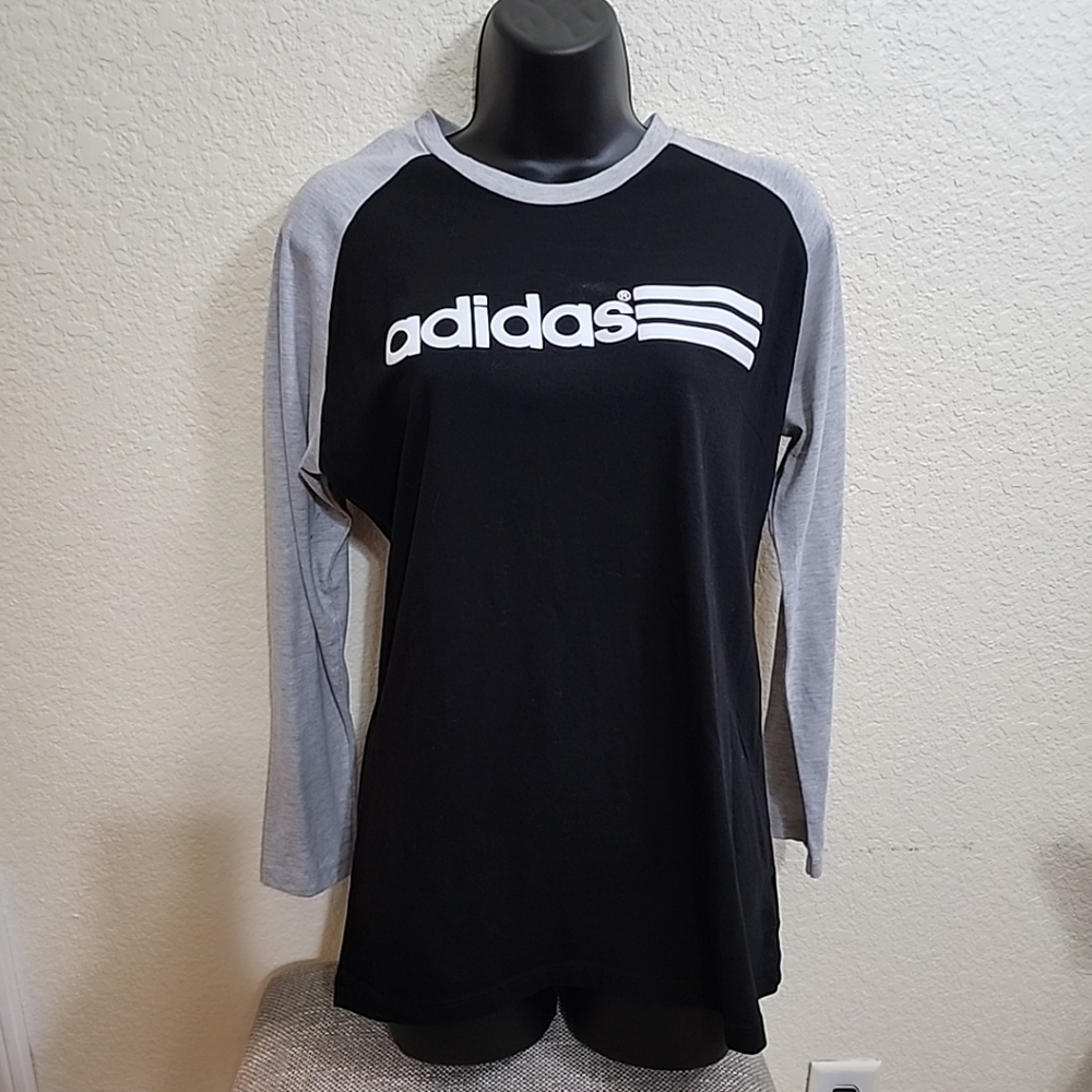 Adidas Long Sleeve Tee Women's Size Medium Black And Gray